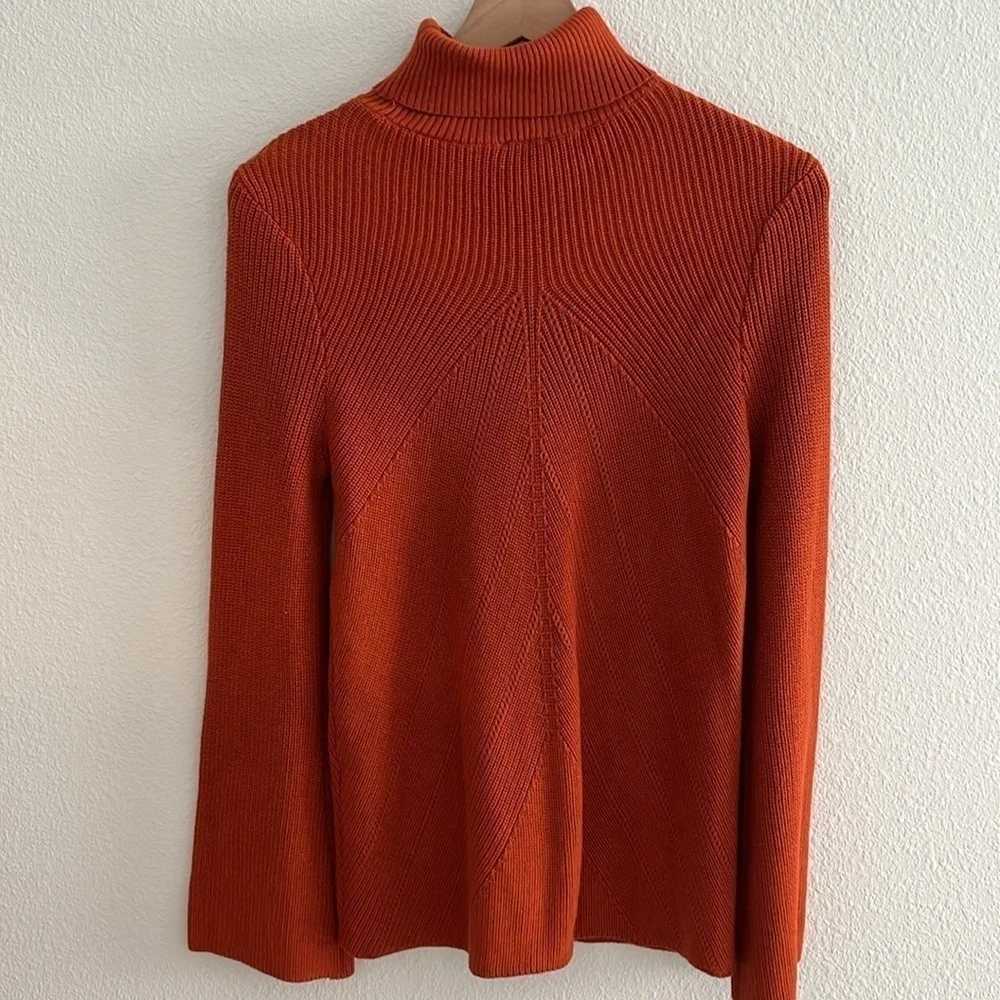 Chico’s Knit Turtleneck Knit Sweater Burnt Orange Keyhole Front